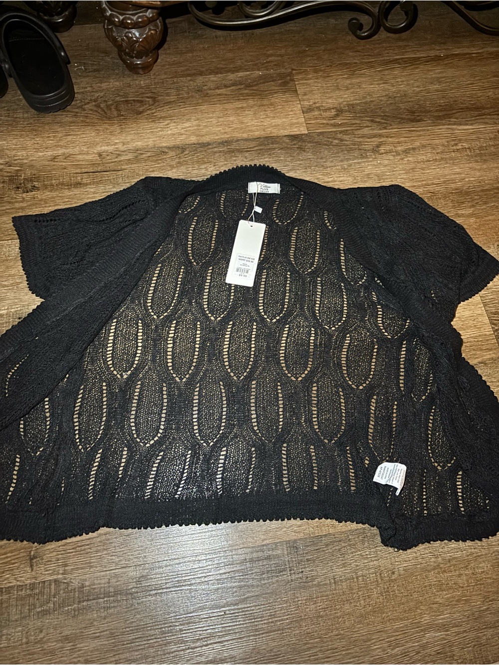 & Other Stories Black Open-Knit Short Sleeve Cardigan